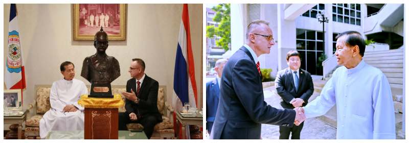  the Bronze statue of Baron Pillipe Northorb, a former Belgian Ambassador to Thailand, and collaborator to Mr. Chaovarat Charnvirakul in the erection of the Thai-Belgian Friendship Bridge